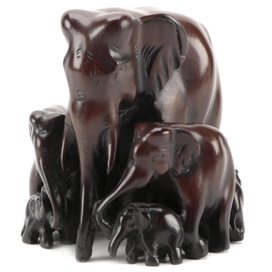 Resin Elephant and Calfs Form Figurine