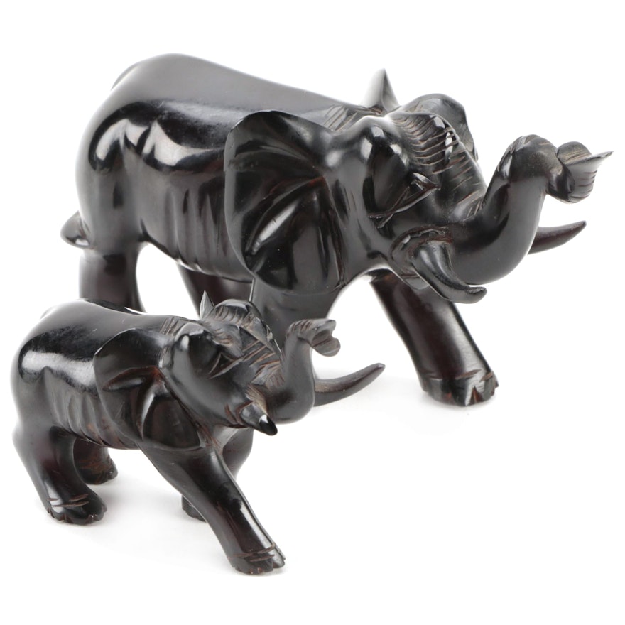 Lacquered Wood Elephant and Calf Form Figurines