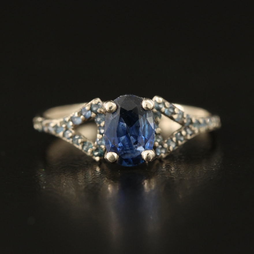 14K Sapphire Ring with Split Shoulders