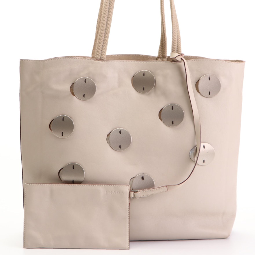 Prada Tote in Leather with Metal Circle Accents