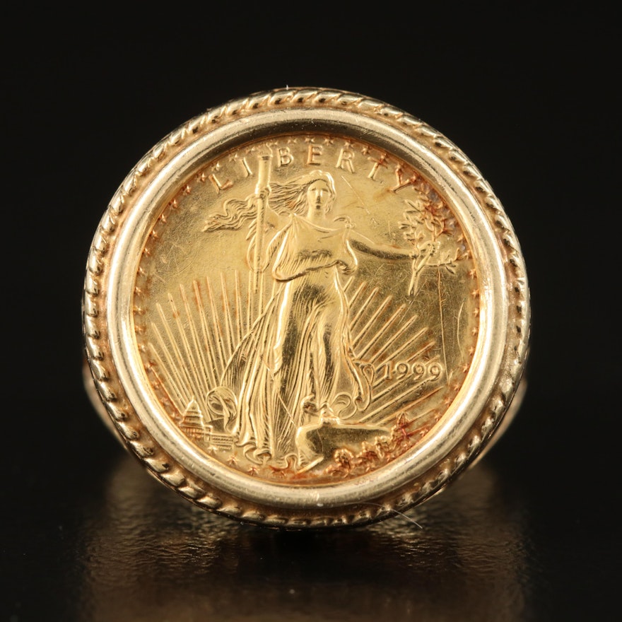 1999 American Gold Eagle Bullion Coin in 14K Filigree Ring Setting