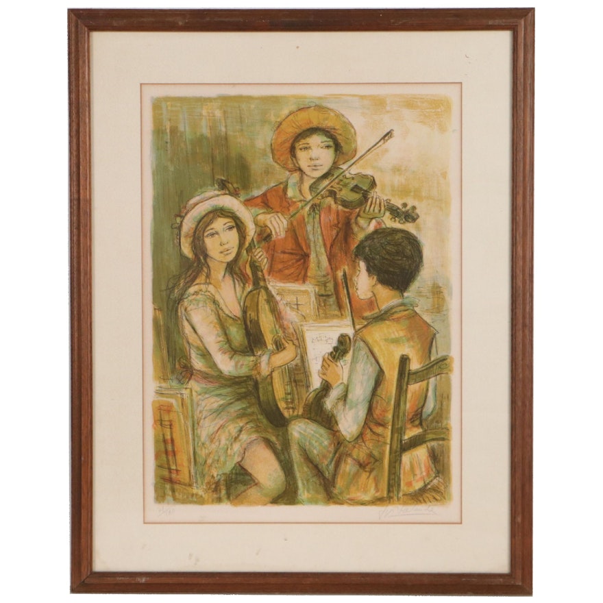 Jacques Lalande Chromolithograph "Trio Musical," Mid-20th Century
