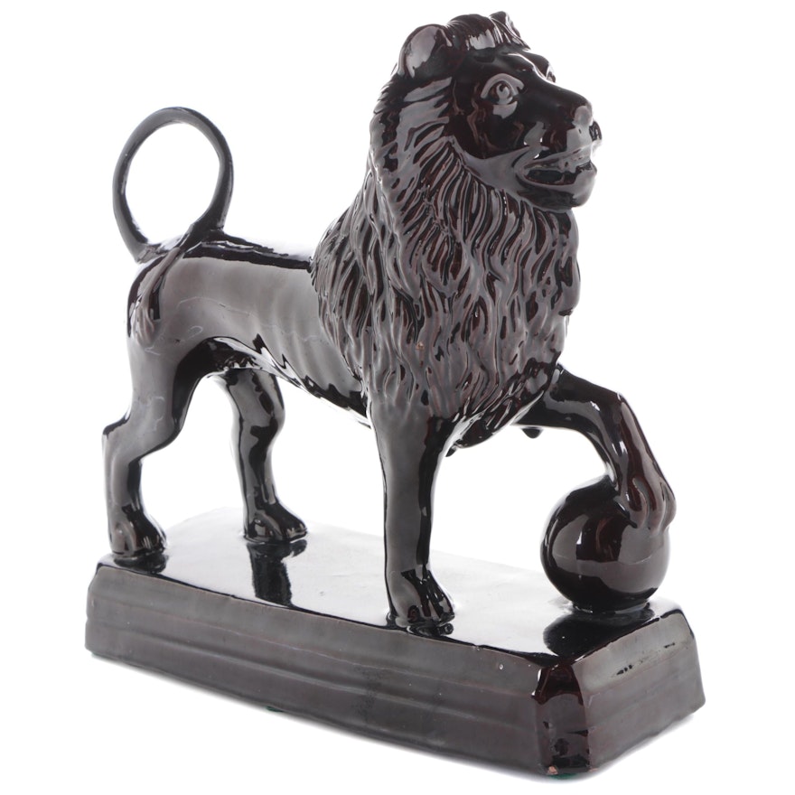 English Treacleware Lion Figurine, 19th Century