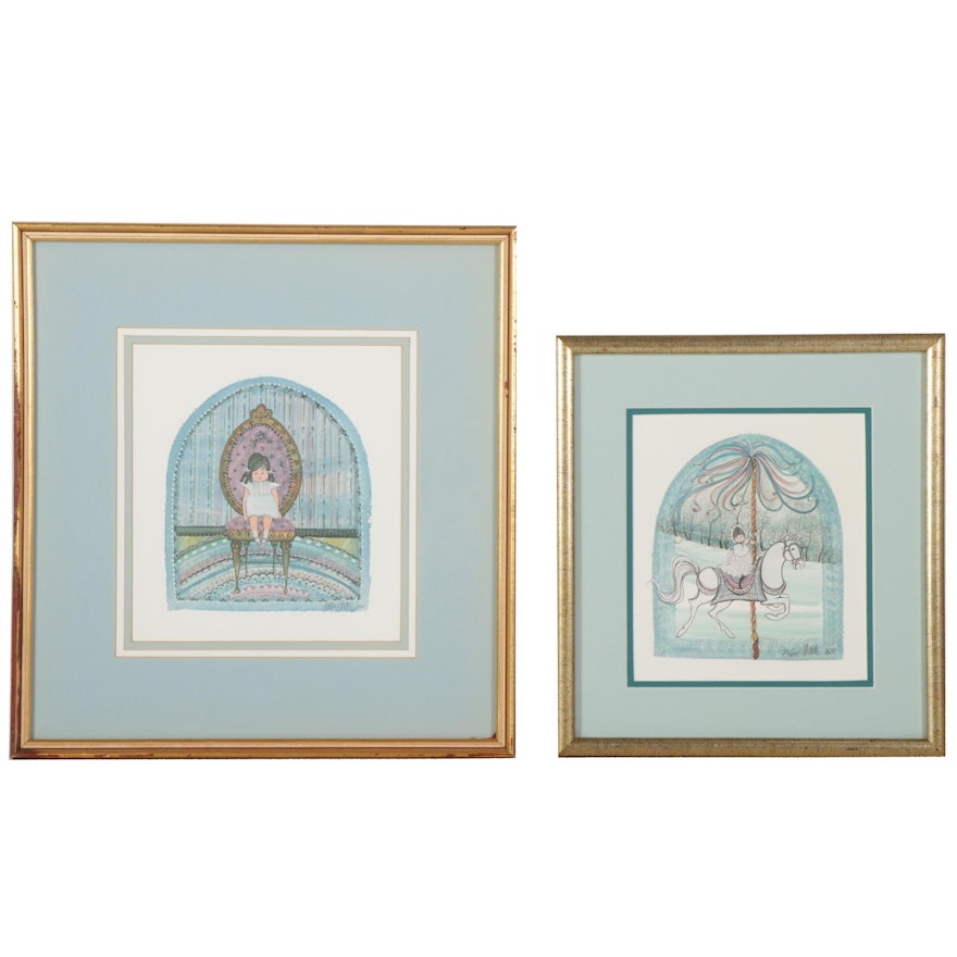 Patricia Buckley Moss Offset Lithographs "Maid Marion" and "Party Dress," 1980s