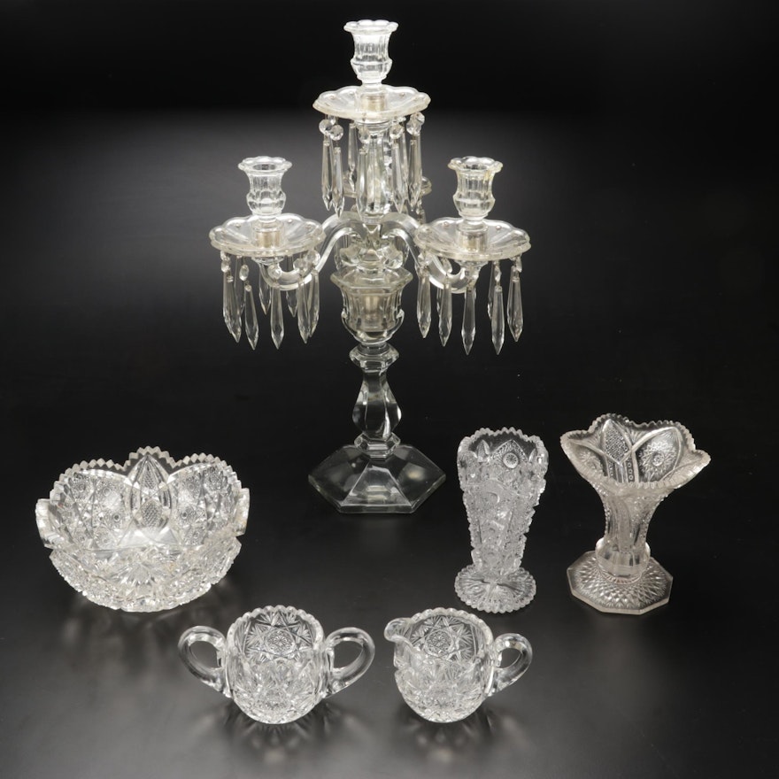 Glass Candelabra with Cut Glass Table Accessories