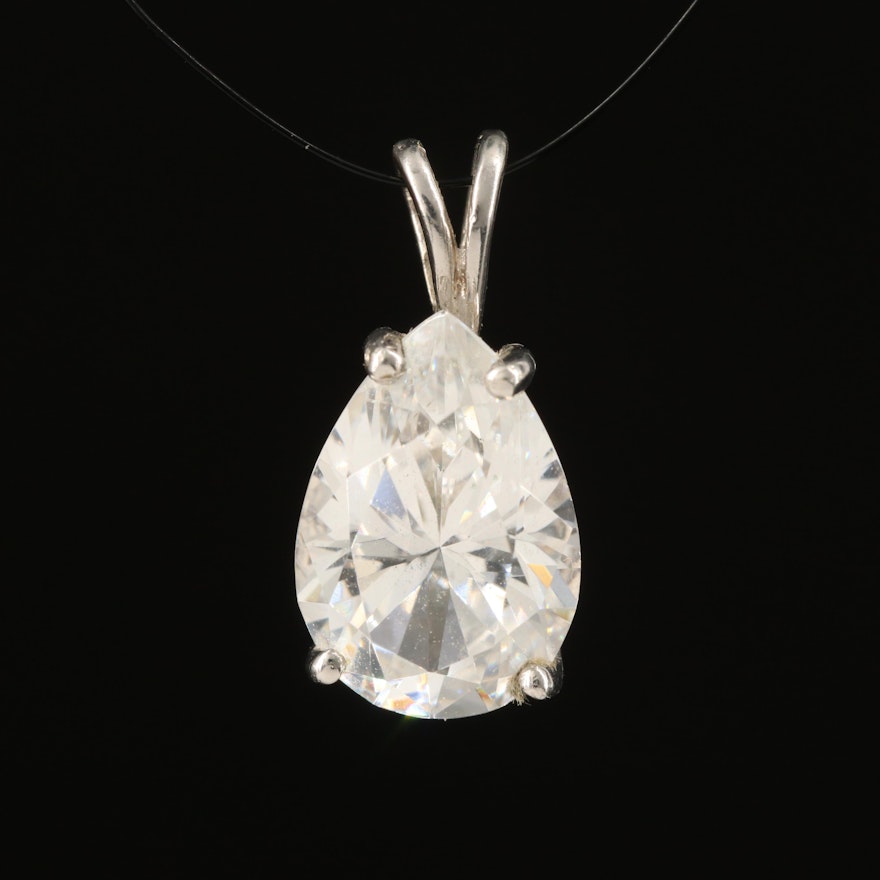 14K Yttrium Aluminum Garnet Solitaire Teardrop Pendant