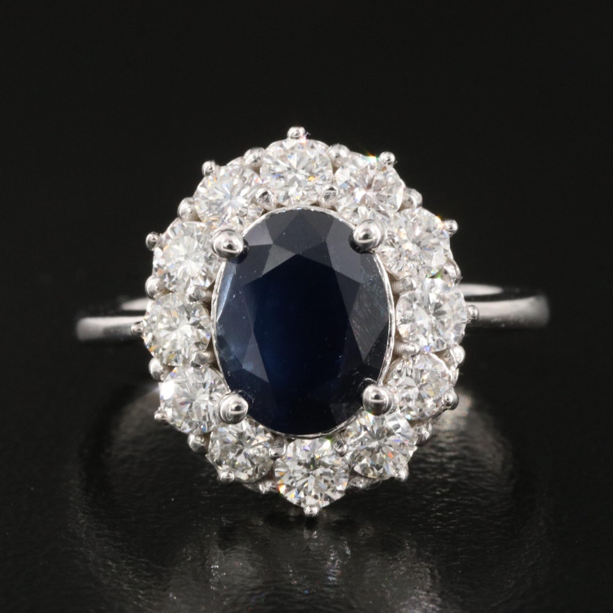 14K Sapphire and 1.02 CTW Diamond Halo Ring