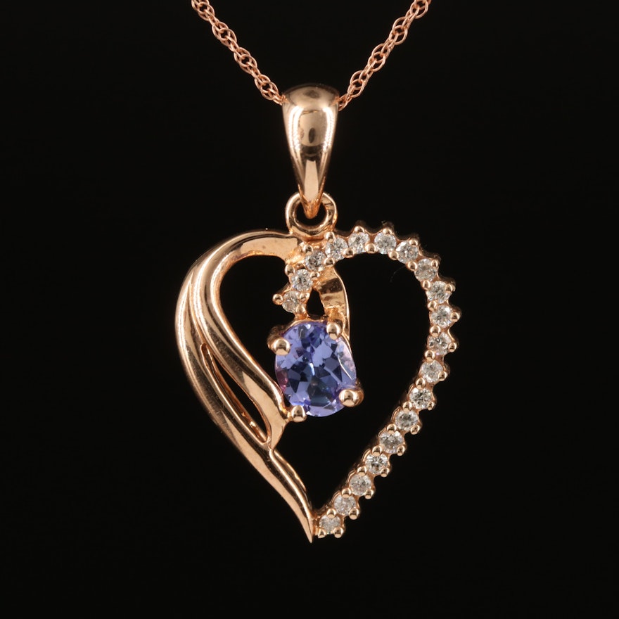 10K Tanzanite and Diamond Heart Pendant Necklace