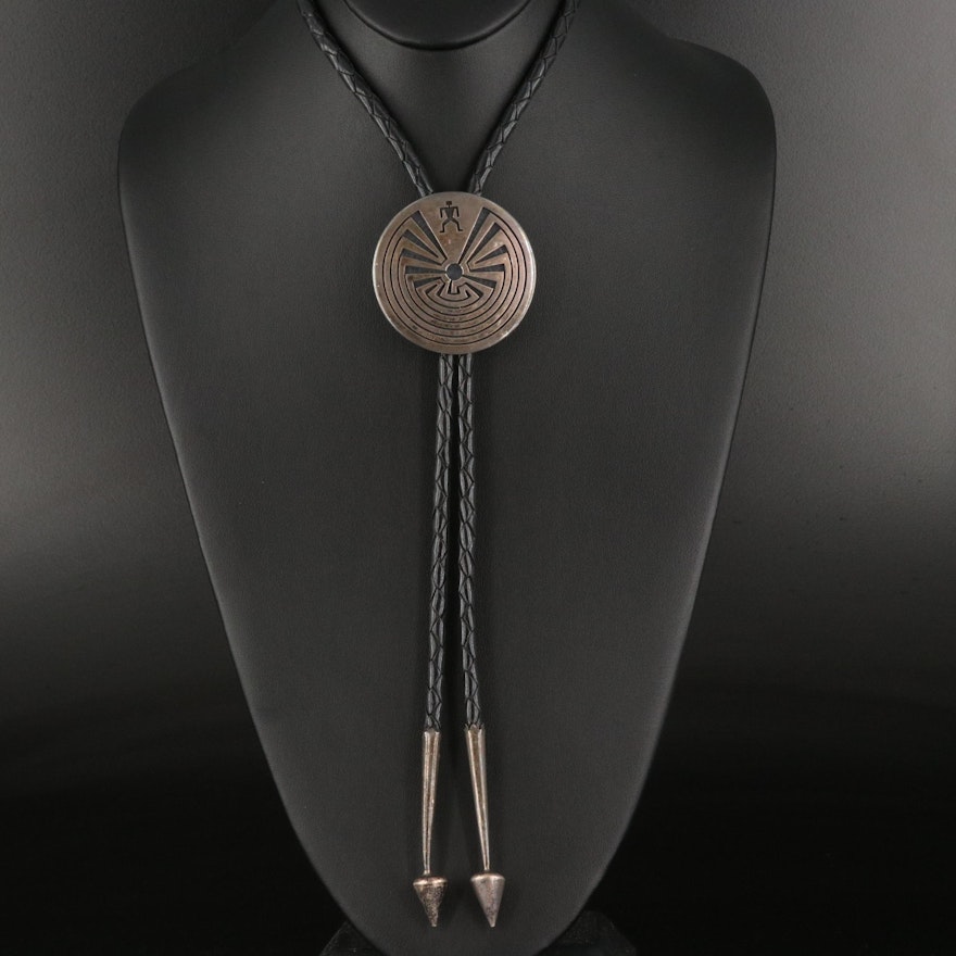Sterling Labyrinth Bolo Tie