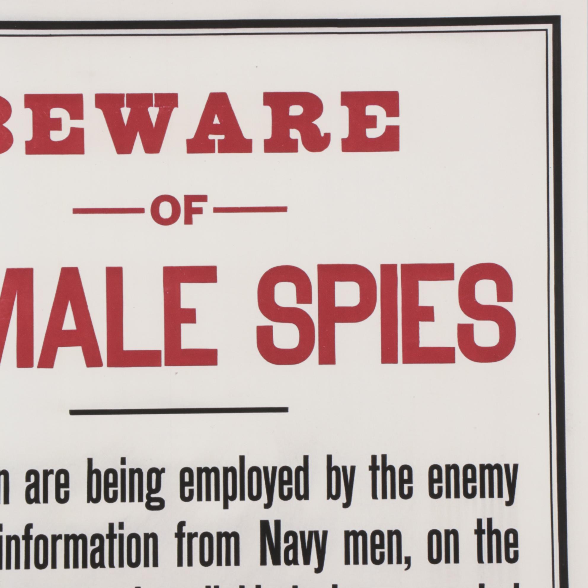 Giclée After Wartime Propaganda Poster "Beware of Female Spies," 21st Century