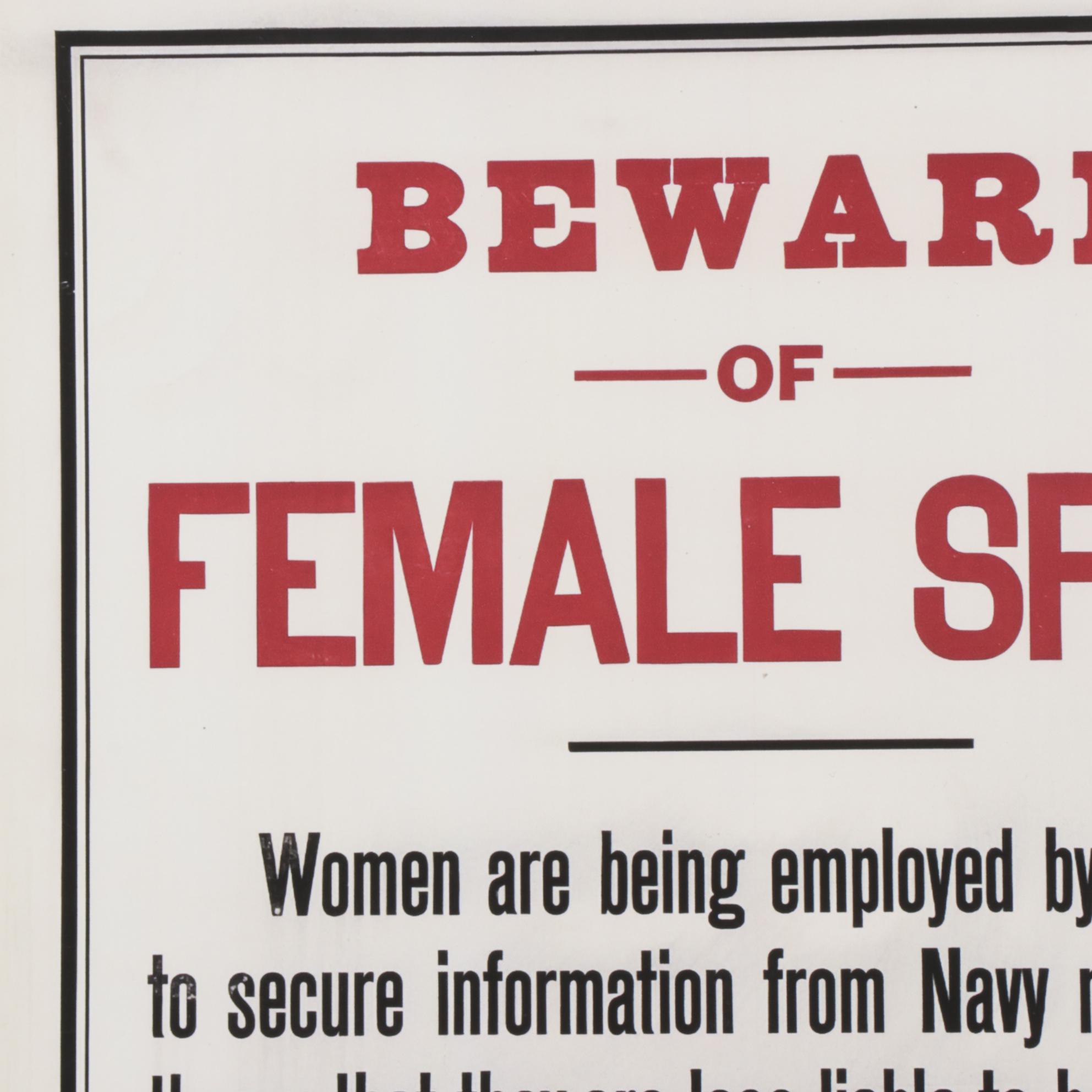 Giclée After Wartime Propaganda Poster "Beware of Female Spies," 21st Century