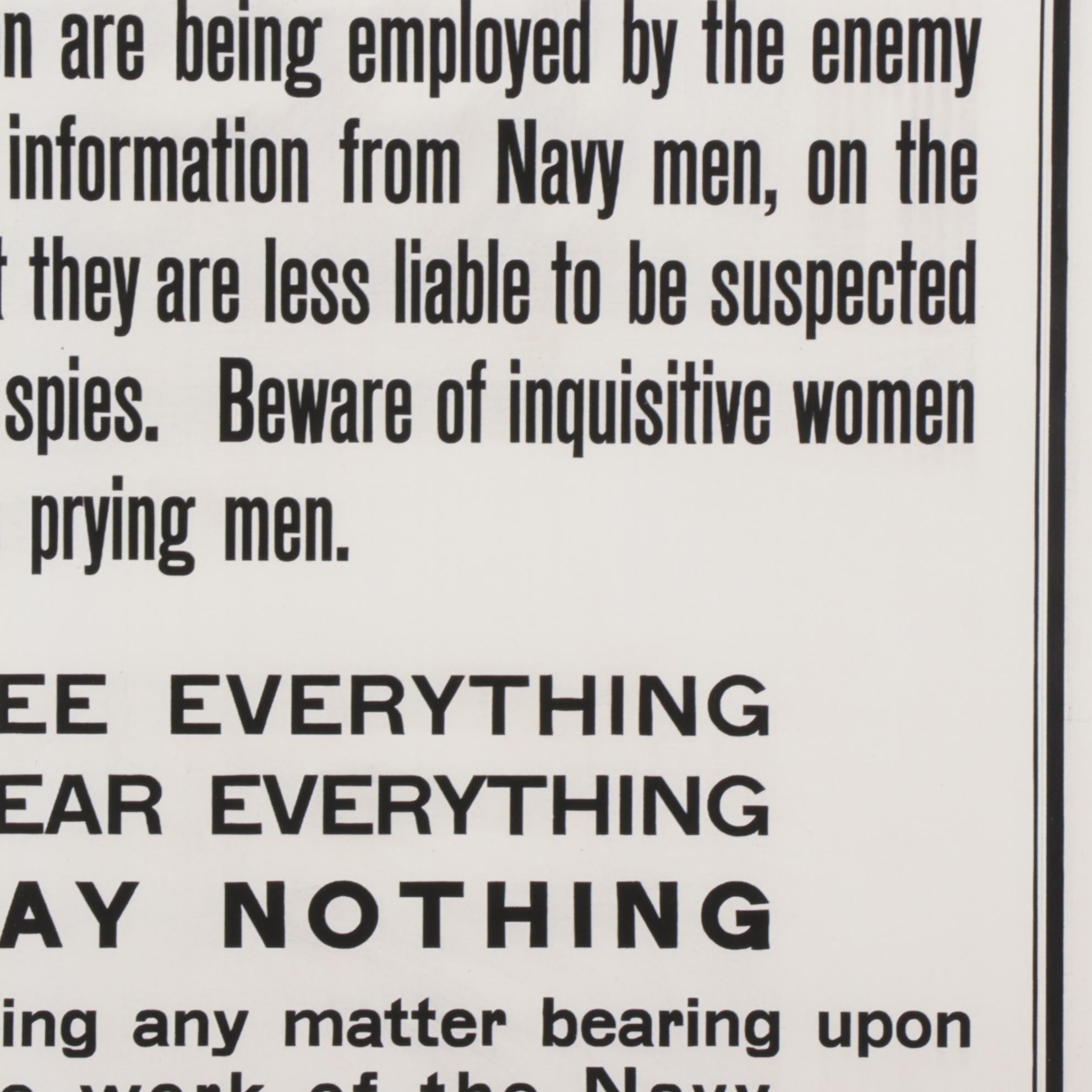 Giclée After Wartime Propaganda Poster "Beware of Female Spies," 21st Century