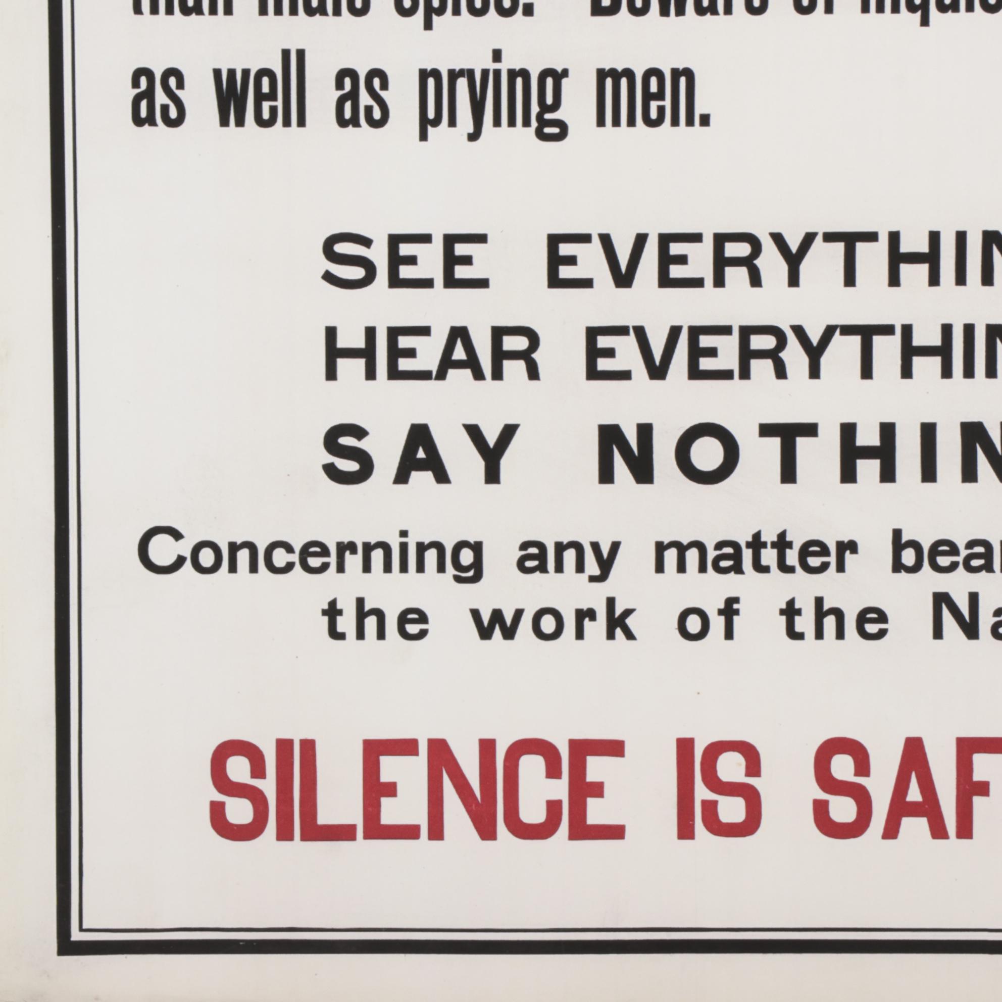 Giclée After Wartime Propaganda Poster "Beware of Female Spies," 21st Century