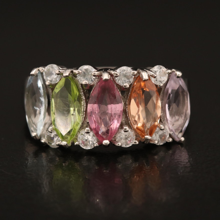 Sterling Ring Including Sapphire, Peridot and Amethyst