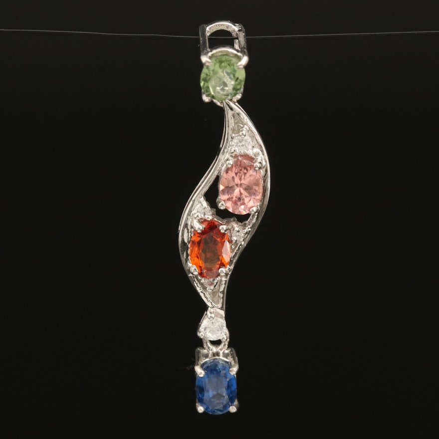 Sterling Gemstone Pendant Including Kyanite and Garnet