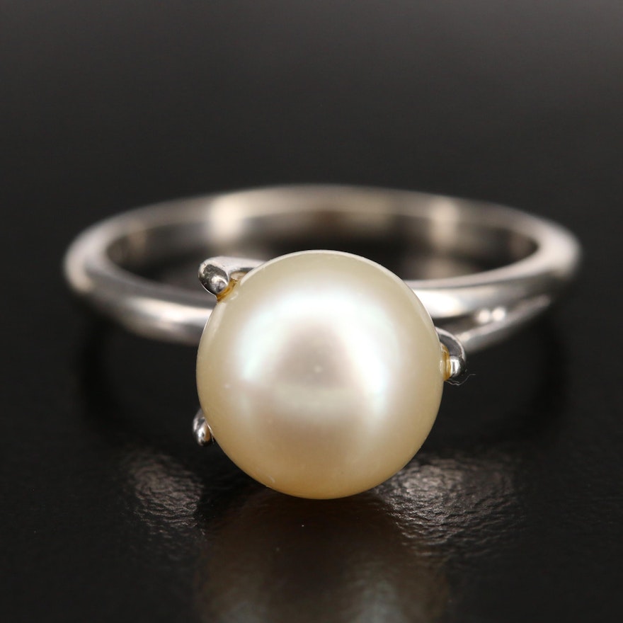 14K Round Pearl Solitaire Ring