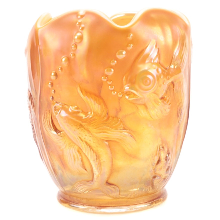 Fenton "Atlantis" Marigold Carnival Glass Vase, Late 20th Century