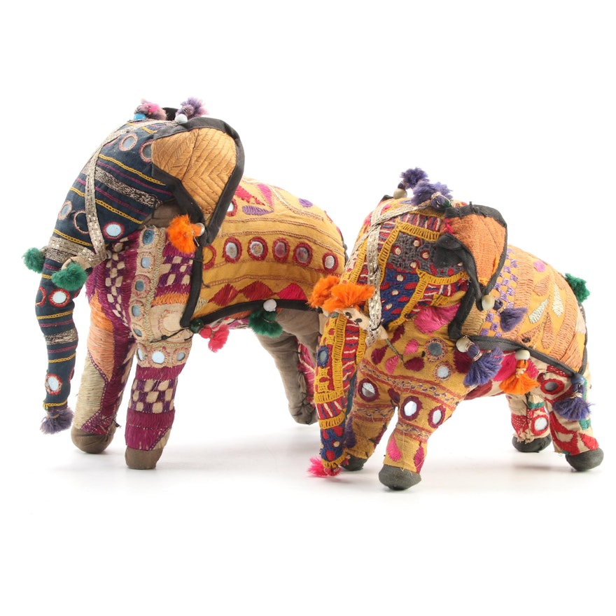 Handmade Indian Rajasthan Shisha Embroidered Cloth Elephant Figurines