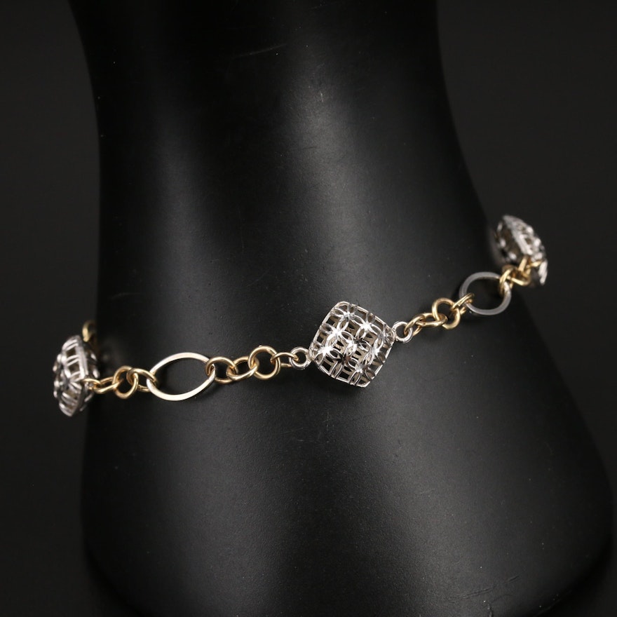 14K Cable Link Bracelet with Openwork Stations