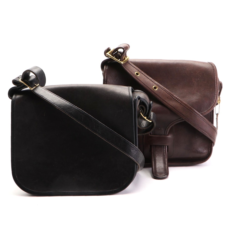 Coach Flap Shoulder Bags in Black and Dark Brown Leather