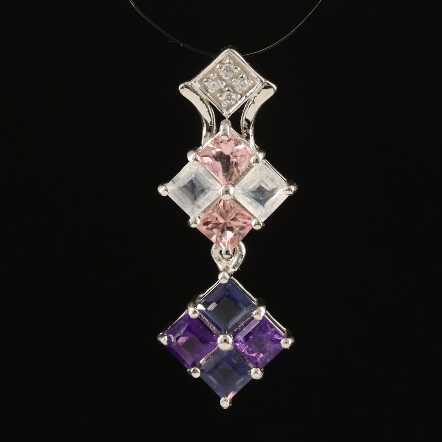 Sterling Drop Pendant with Topaz, Amethyst and White Zircon