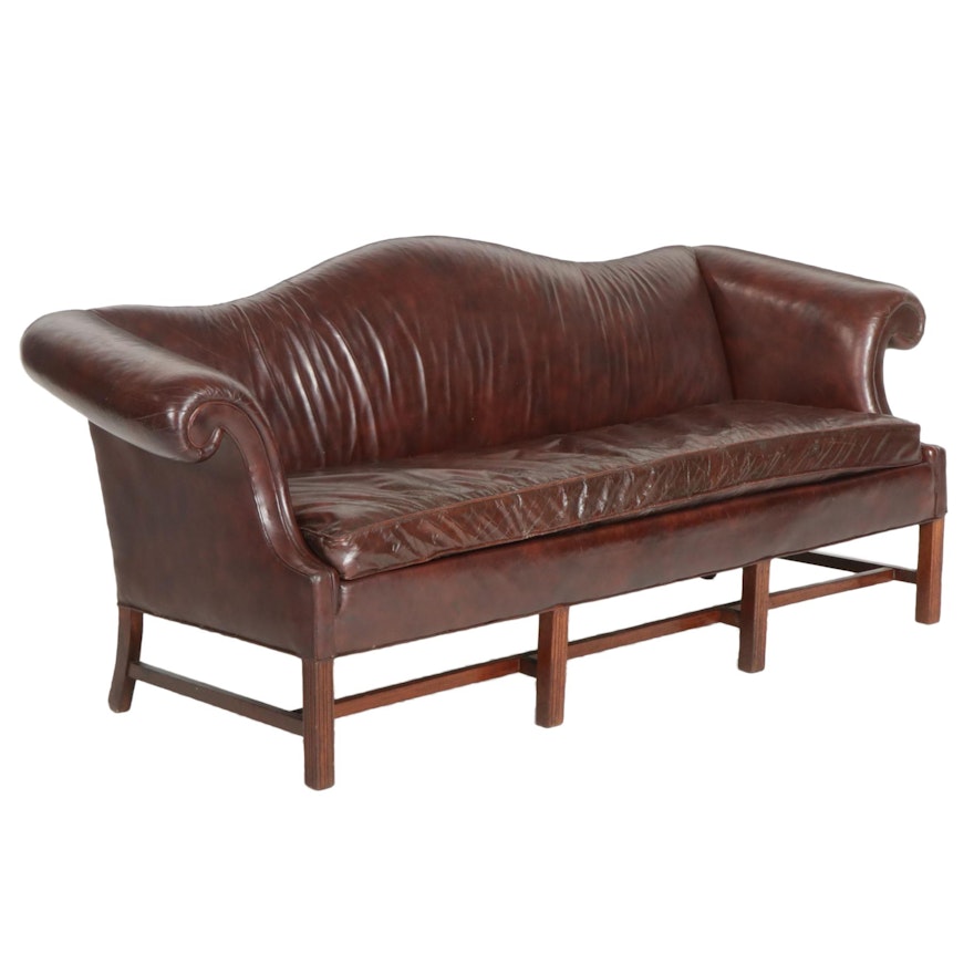 George III Style Leather Upholstered Camel Back Sofa, Mid to Late 20th Century