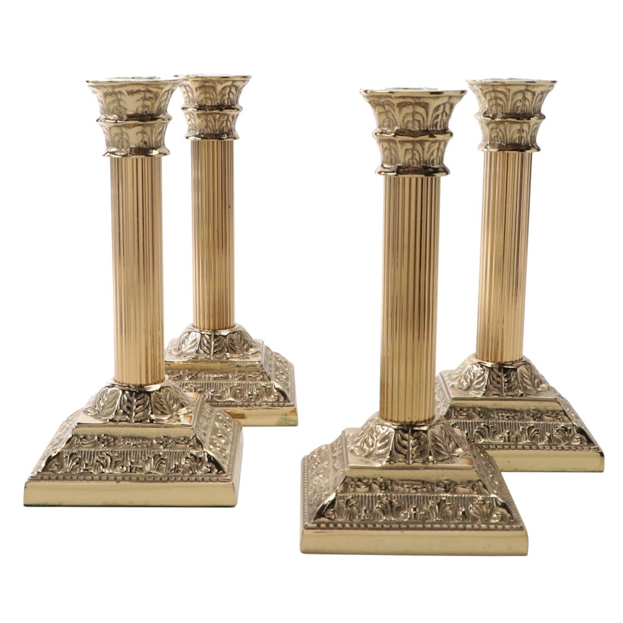 Virginia Metalcrafters Corinthian Column Brass Candlesticks