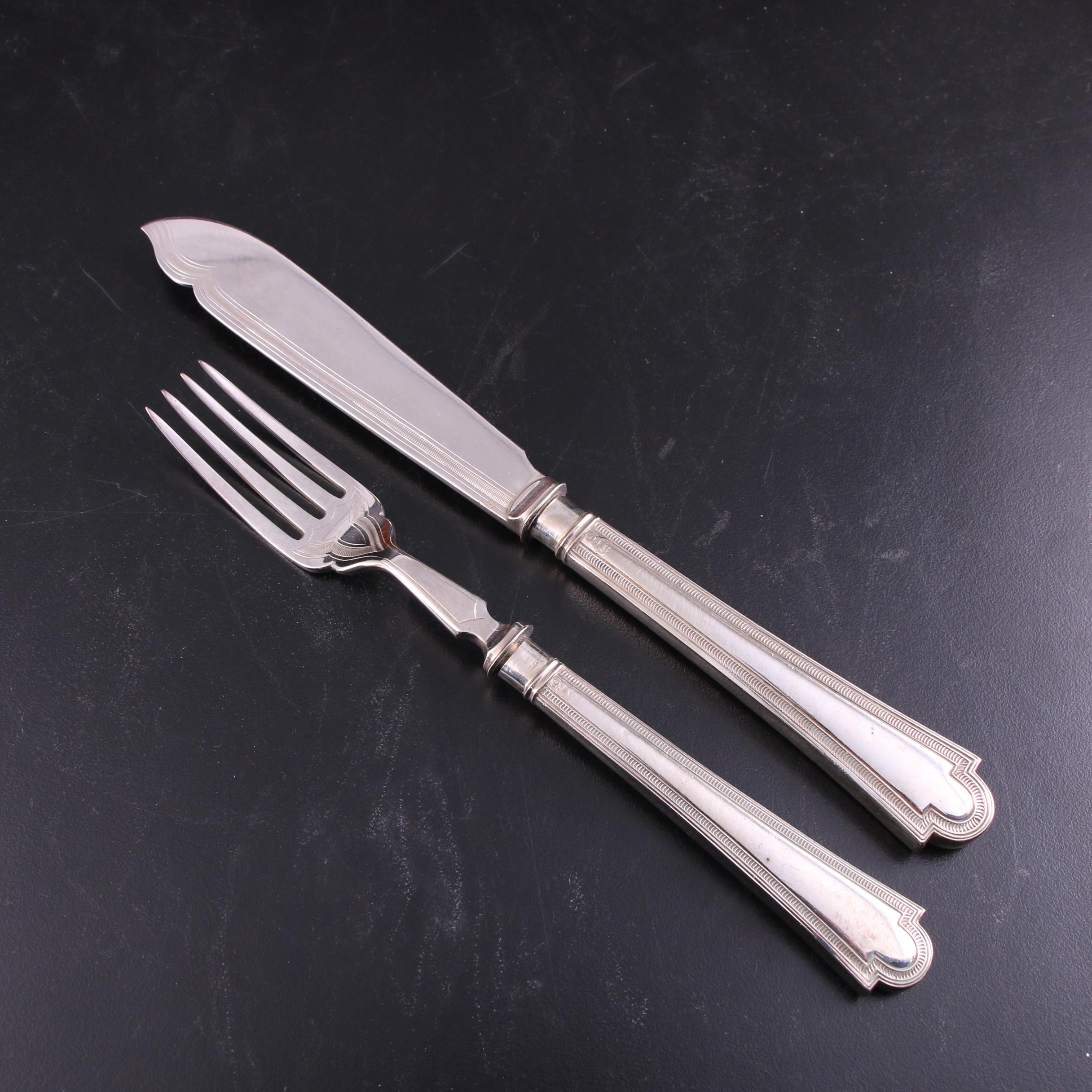 Martin Hall & Co. English Silver Plate Fish Flatware Set, Early 20th Century