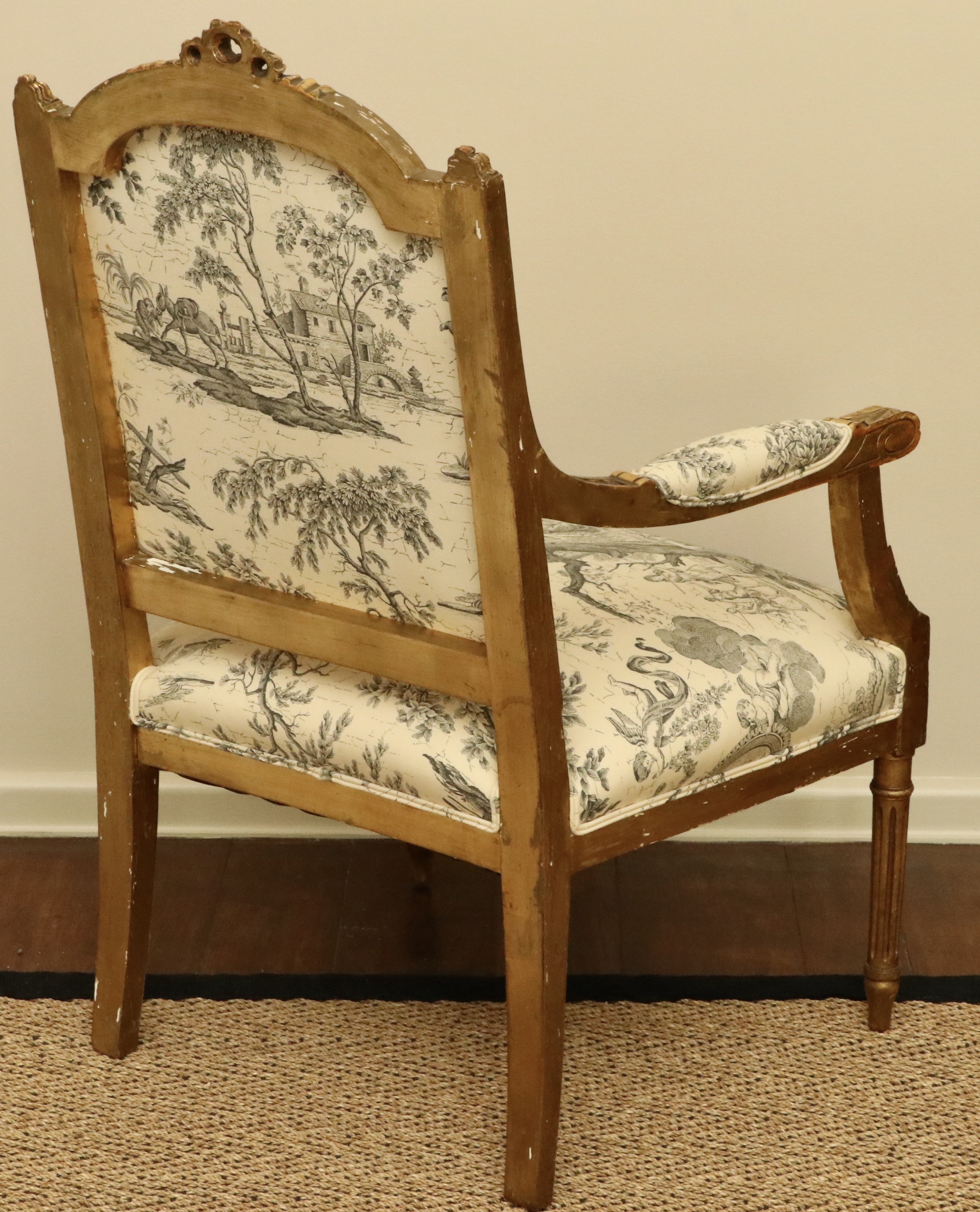 Louis XVI Style Giltwood and Toile Fabric Dining Chairs, Late 19th/Early 20th C.