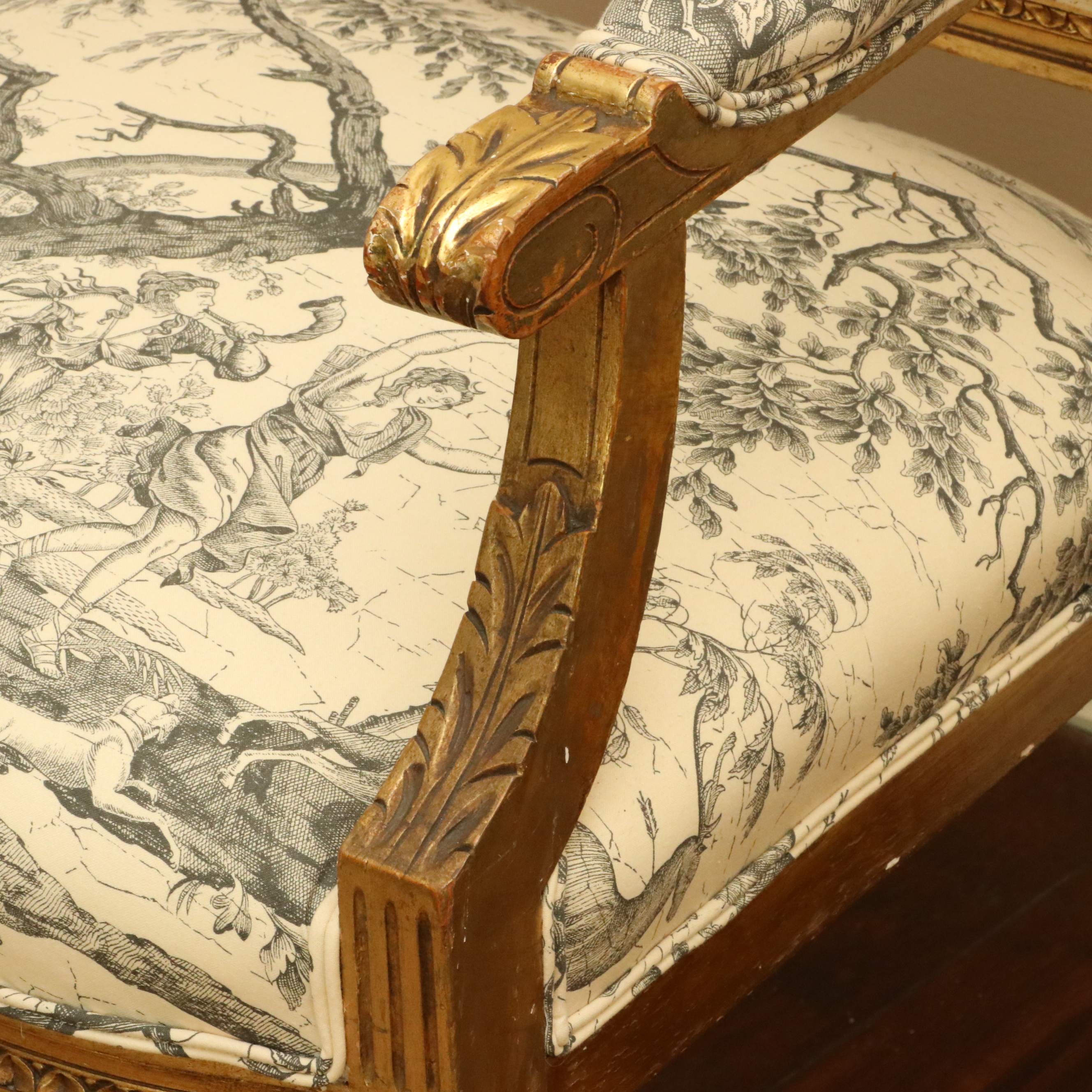 Louis XVI Style Giltwood and Toile Fabric Dining Chairs, Late 19th/Early 20th C.