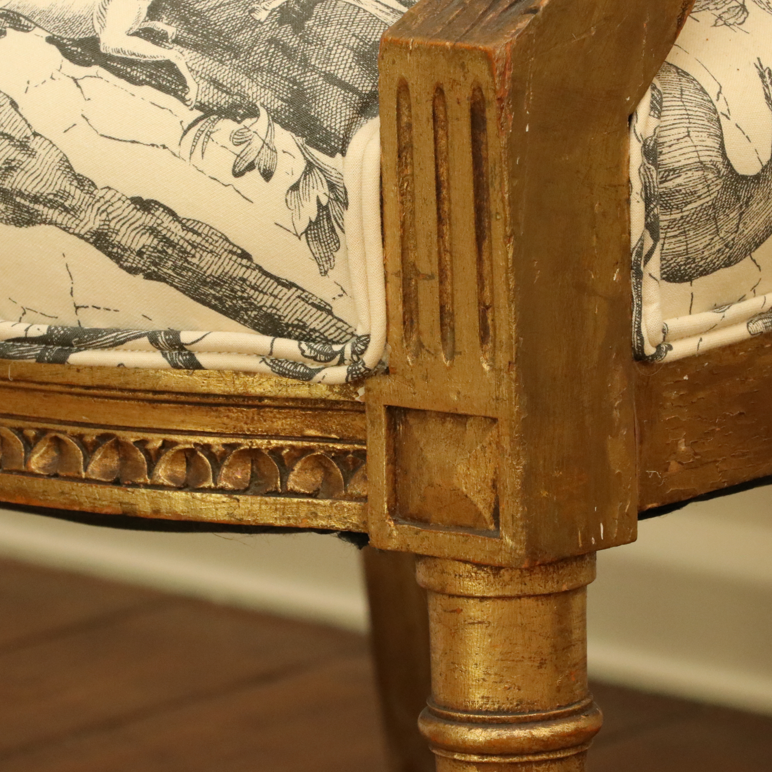 Louis XVI Style Giltwood and Toile Fabric Dining Chairs, Late 19th/Early 20th C.