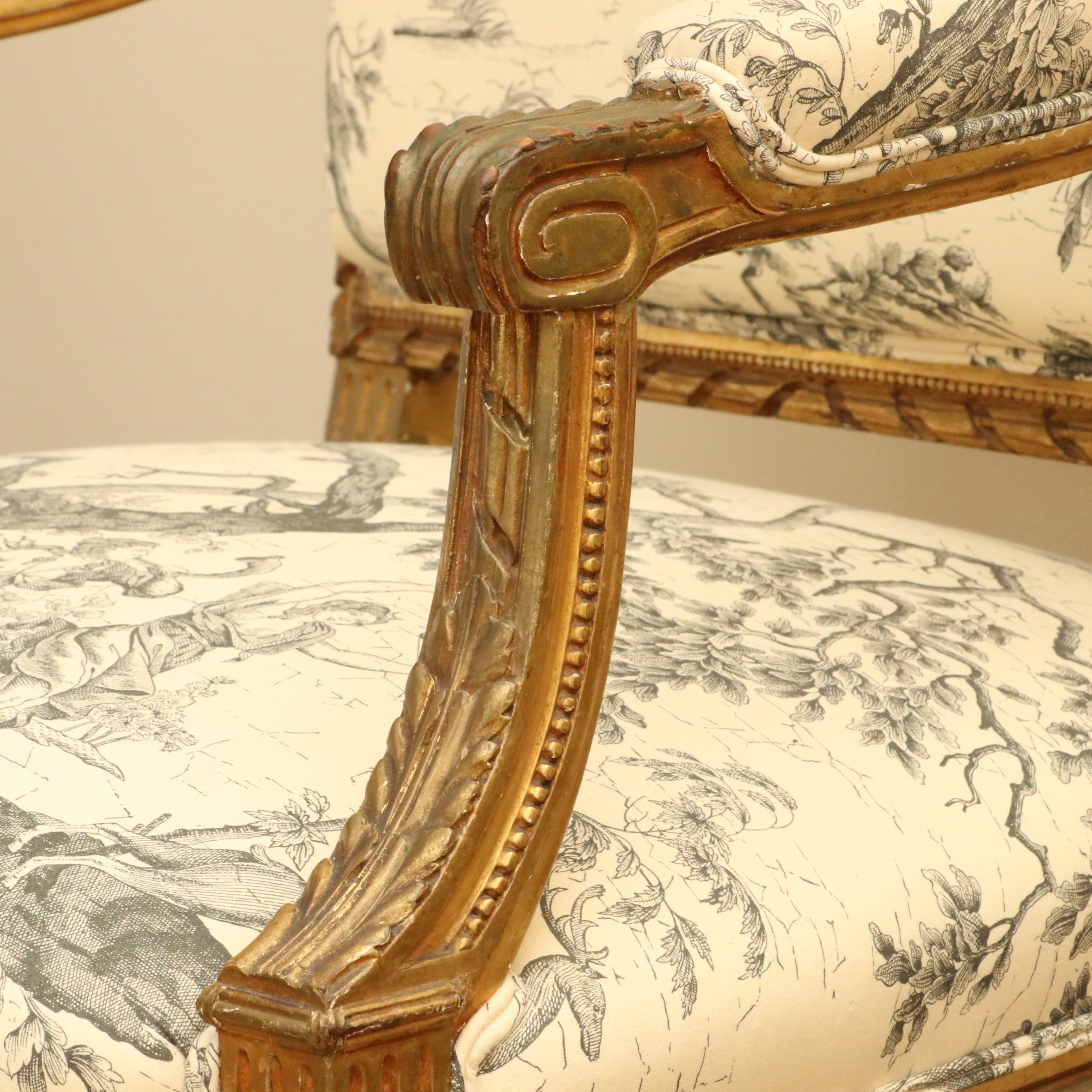 Louis XVI Style Giltwood and Toile Fabric Dining Chairs, Late 19th/Early 20th C.