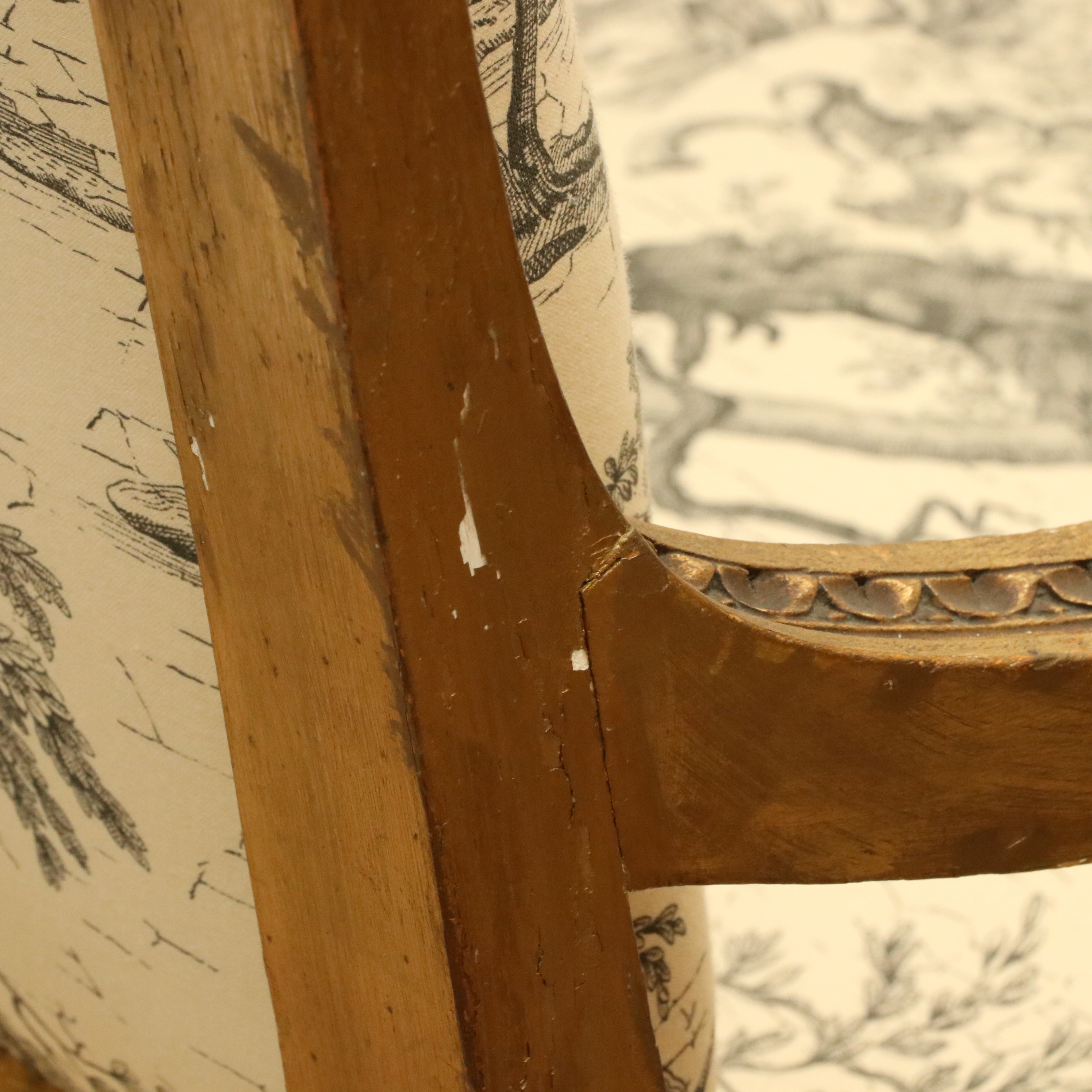 Louis XVI Style Giltwood and Toile Fabric Dining Chairs, Late 19th/Early 20th C.