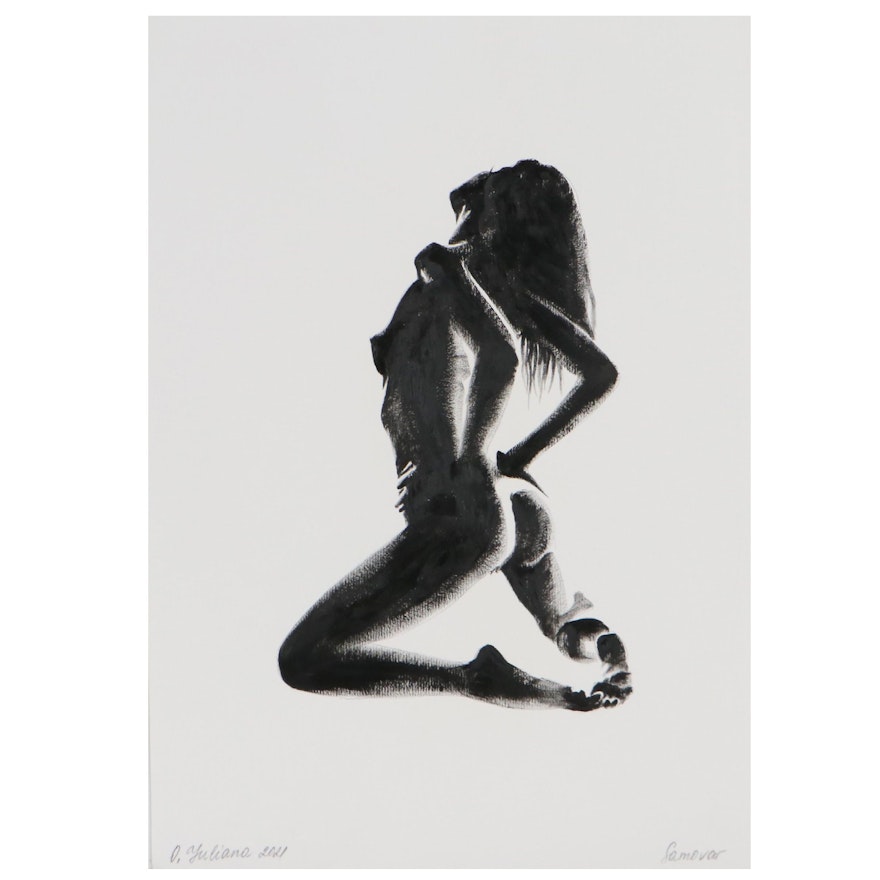 O. Yuliana Ink Drawing of Nude Figure, 2021