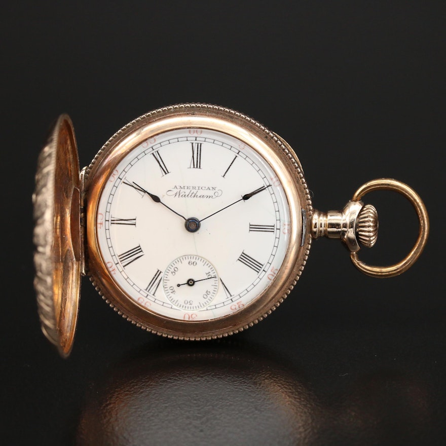 1900 Waltham 14K Diamond Hunting Case Pocket Watch with Rose and Green Gold