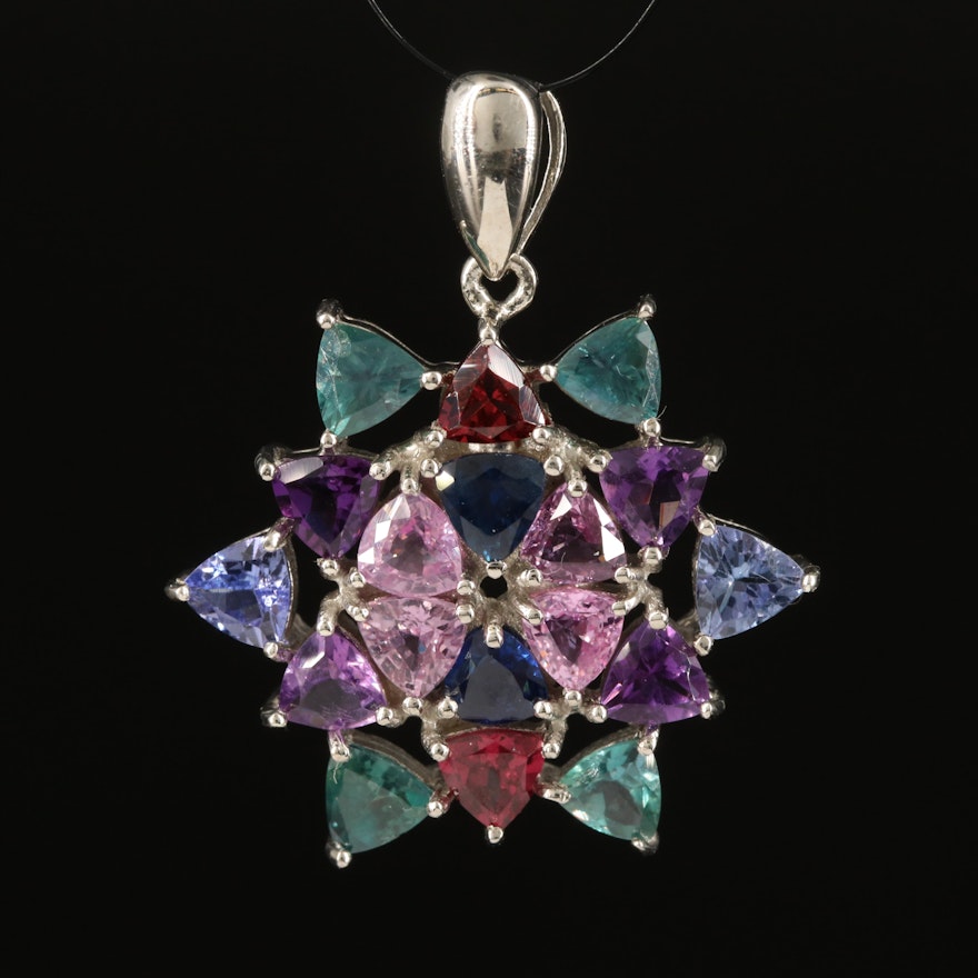 Sterling Cluster Pendant with Pink Sapphire, Amethyst and Garnet