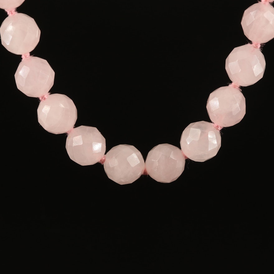 Rose Quartz Necklace with Sterling Clasp