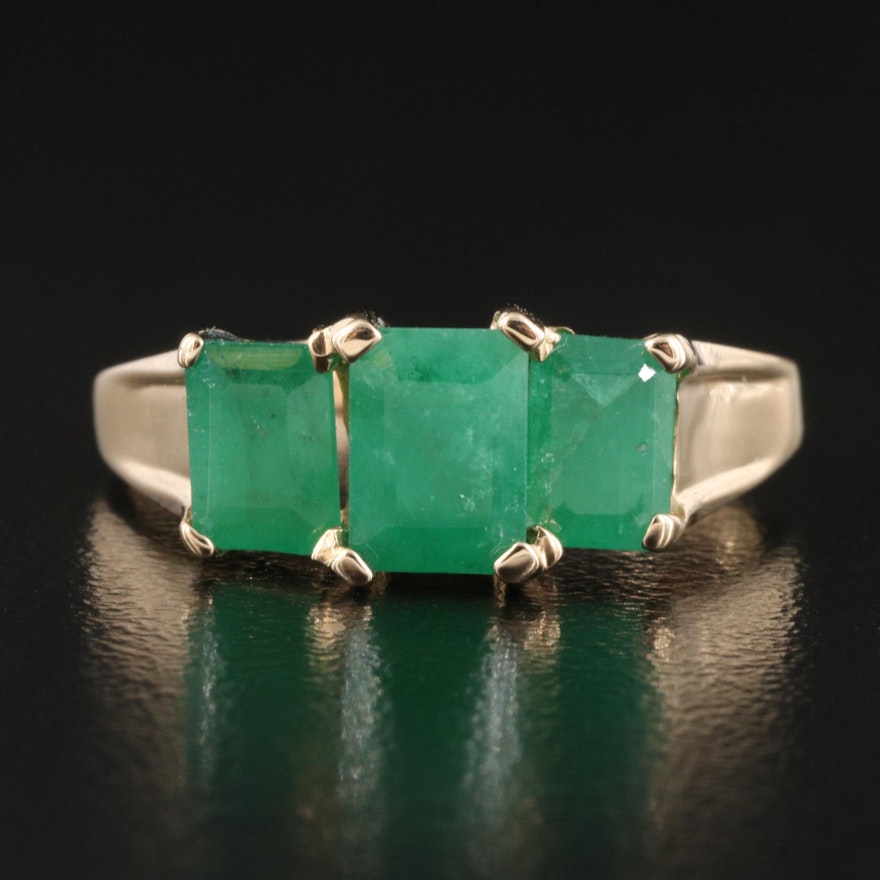 14K Three Stone Emerald Ring