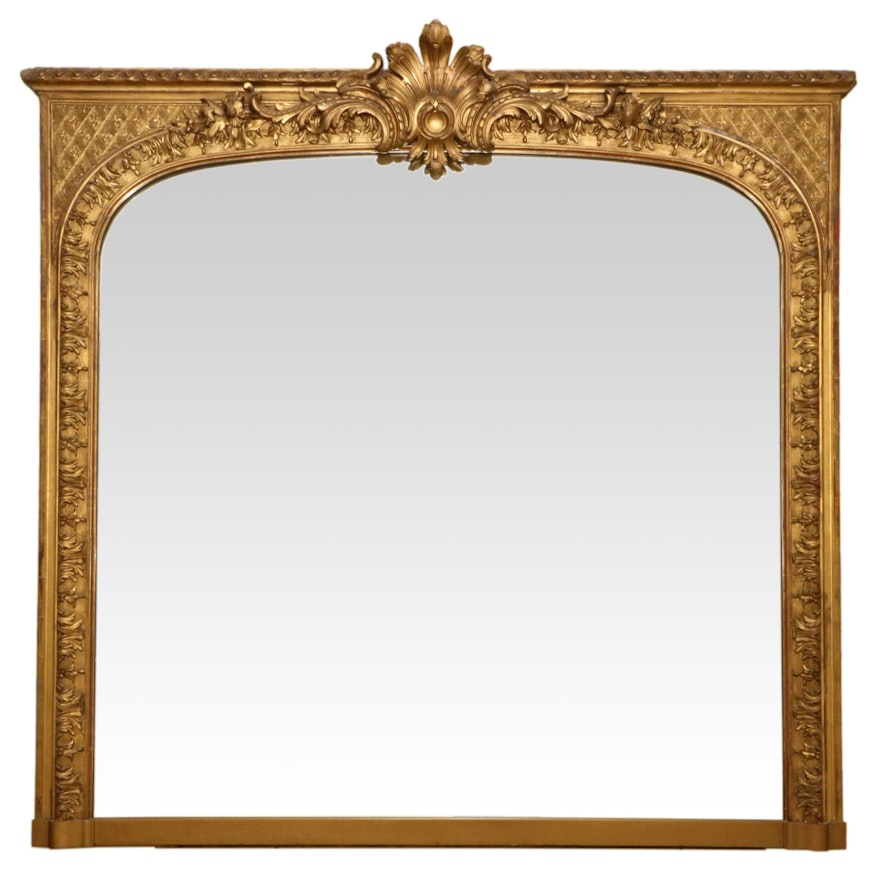 Continental Style Carved Giltwood Mantel Mirror, Late 19th Century