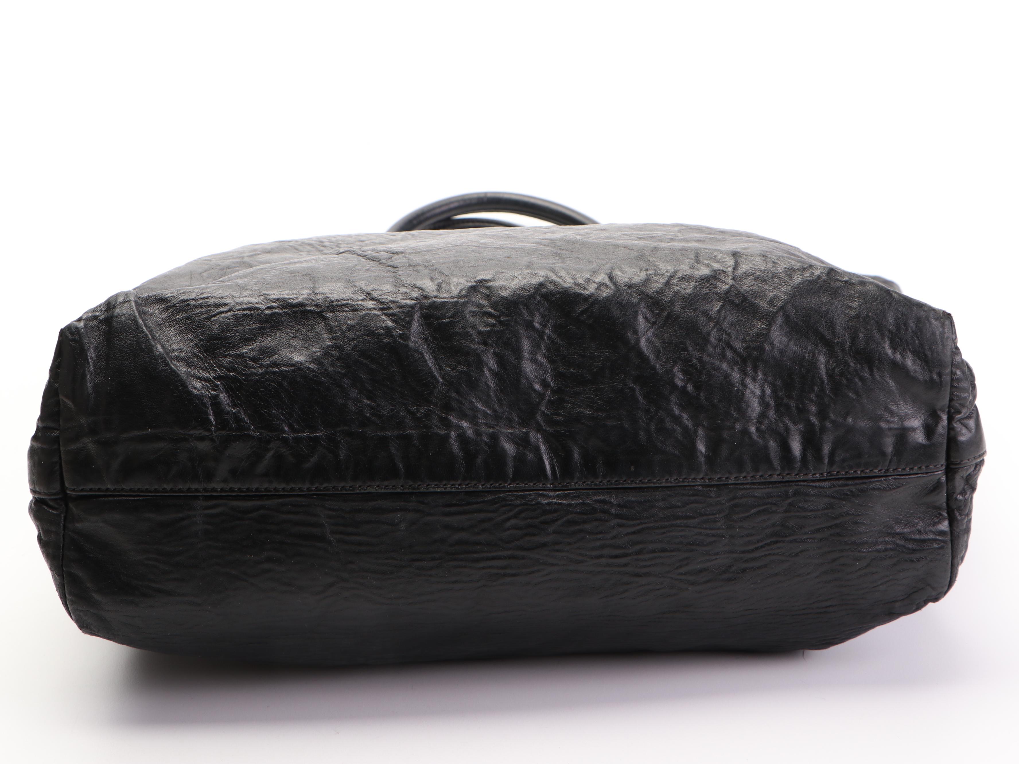 Prada Two-Way Shopping Tote in Black Nappa Antique Leather