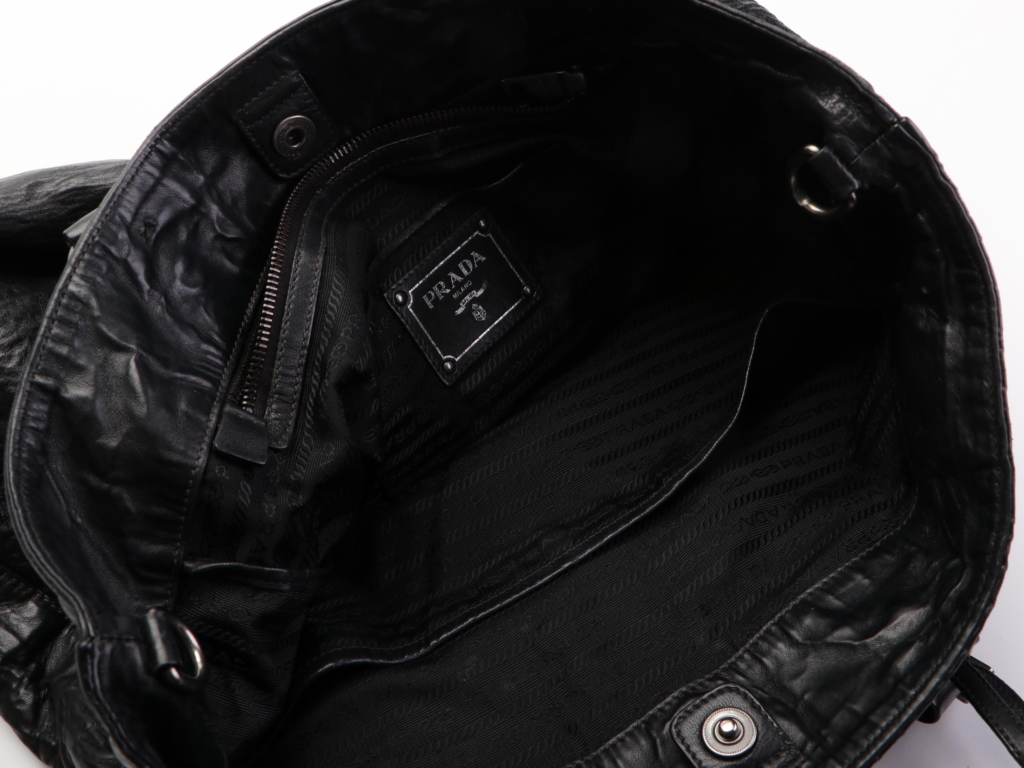 Prada Two-Way Shopping Tote in Black Nappa Antique Leather