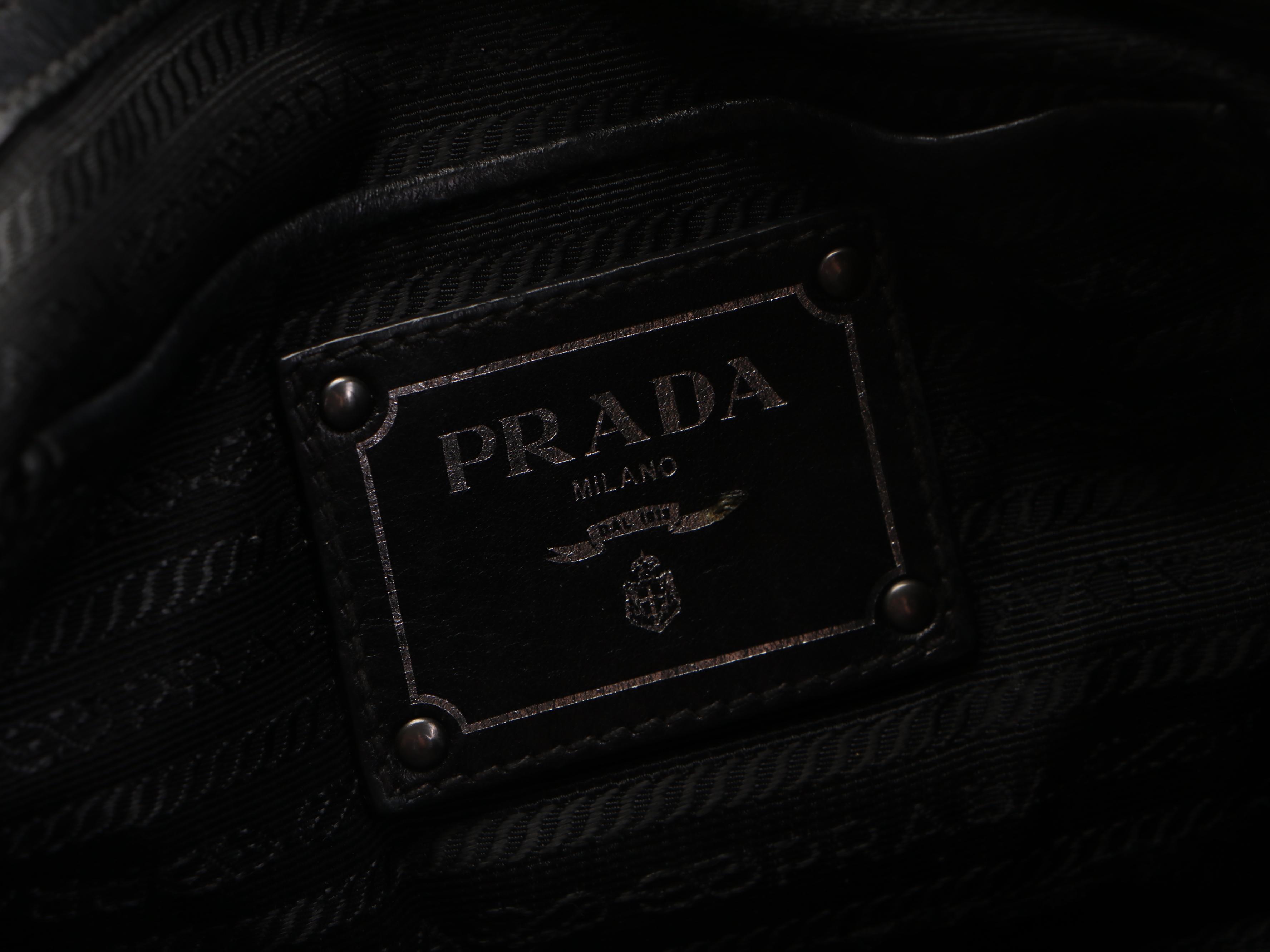 Prada Two-Way Shopping Tote in Black Nappa Antique Leather