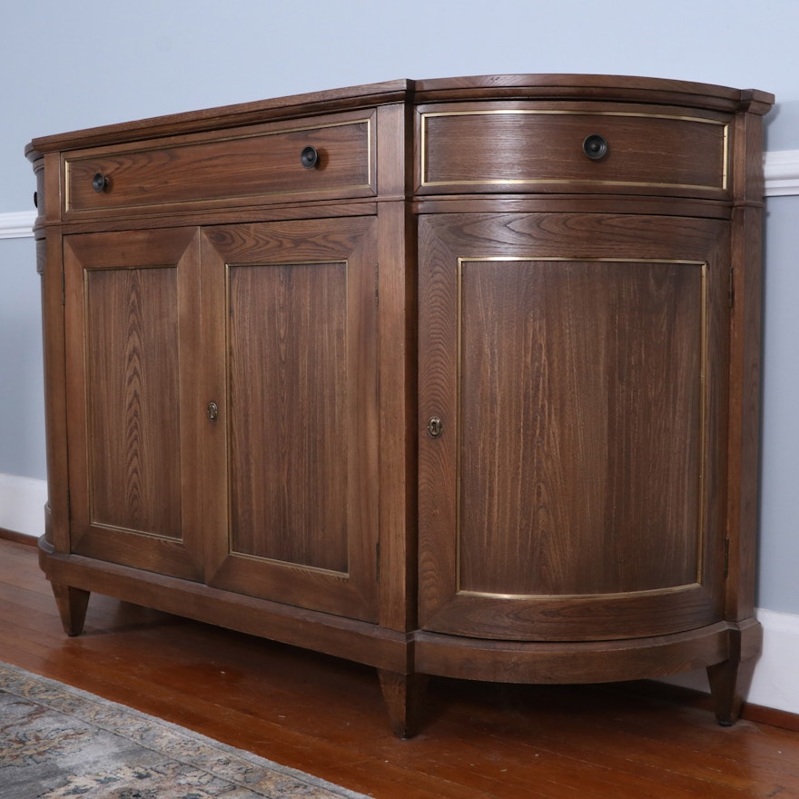 Vanguard Furniture Oak Demilune Sideboard Buffet with Brass Tone Trim