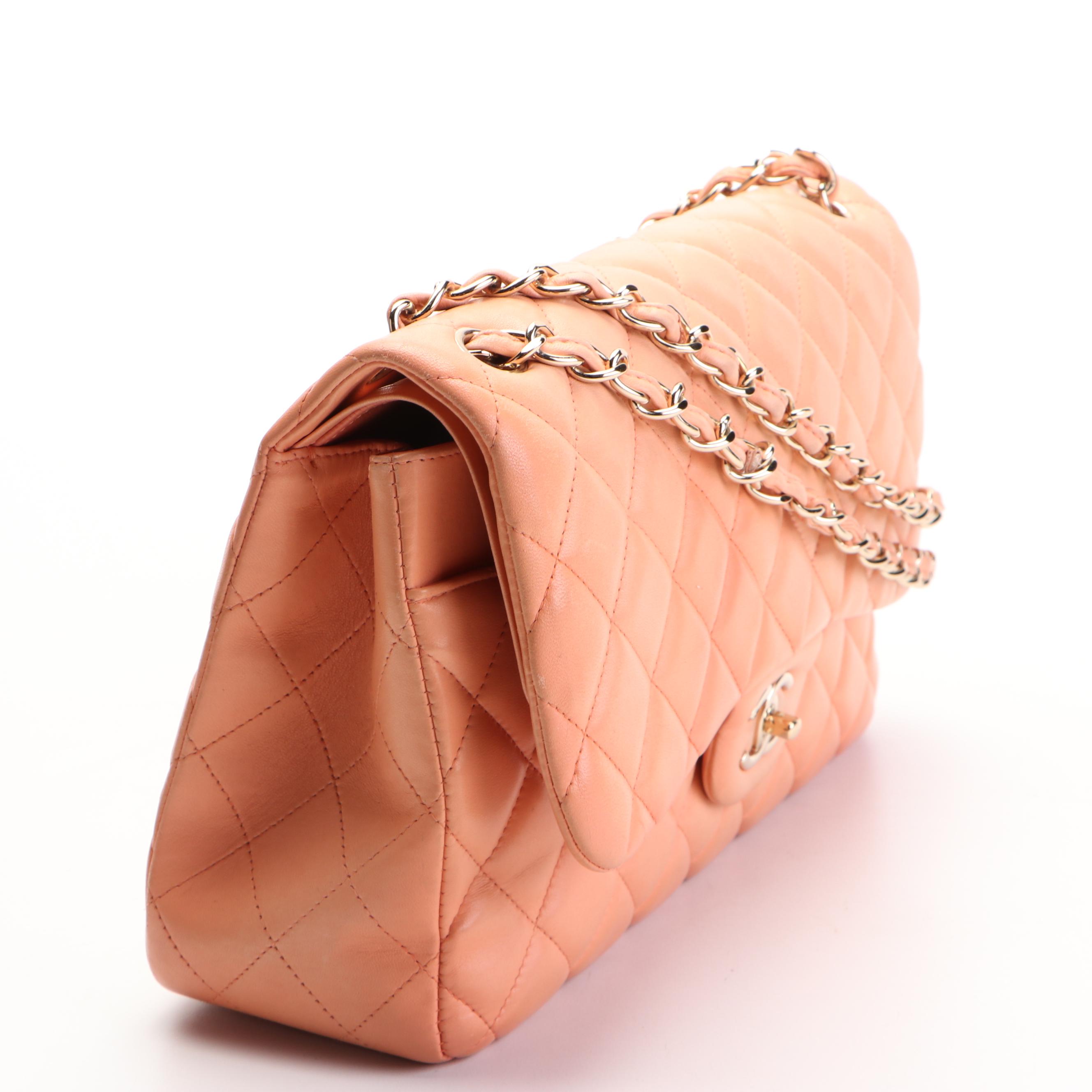 Chanel Classic Jumbo Double Flap Bag in Peach Quilted Lambskin