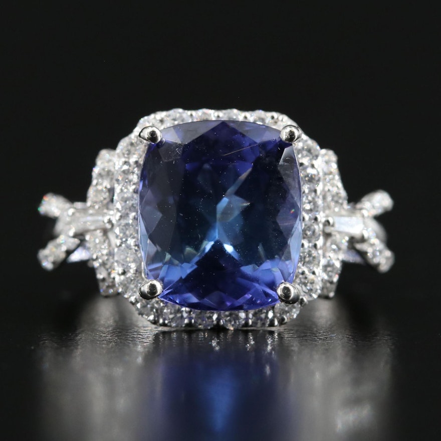 Platinum 7.09 CT Tanzanite and Diamond Statement Ring