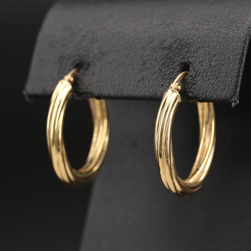 18K Italian Gold Fluted Hoop Earrings