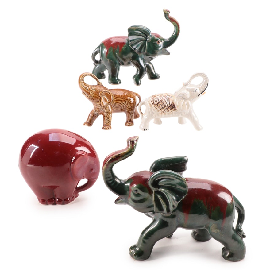 Drip Glazed and Other Ceramic Elephant Figurines