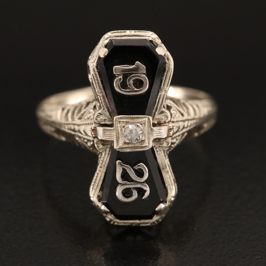 Art Deco 1926 14K Diamond and Black Onyx Ring