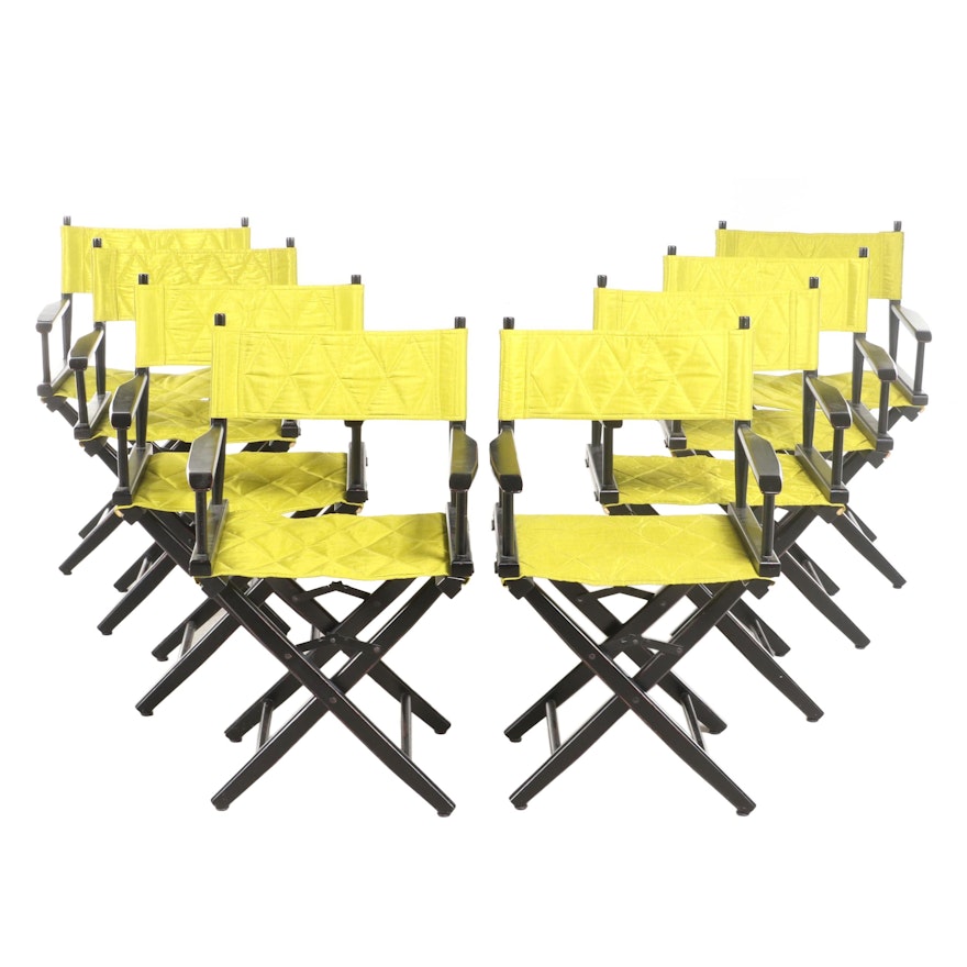 Eight Black Director's Chairs in Quilted Chartreuse