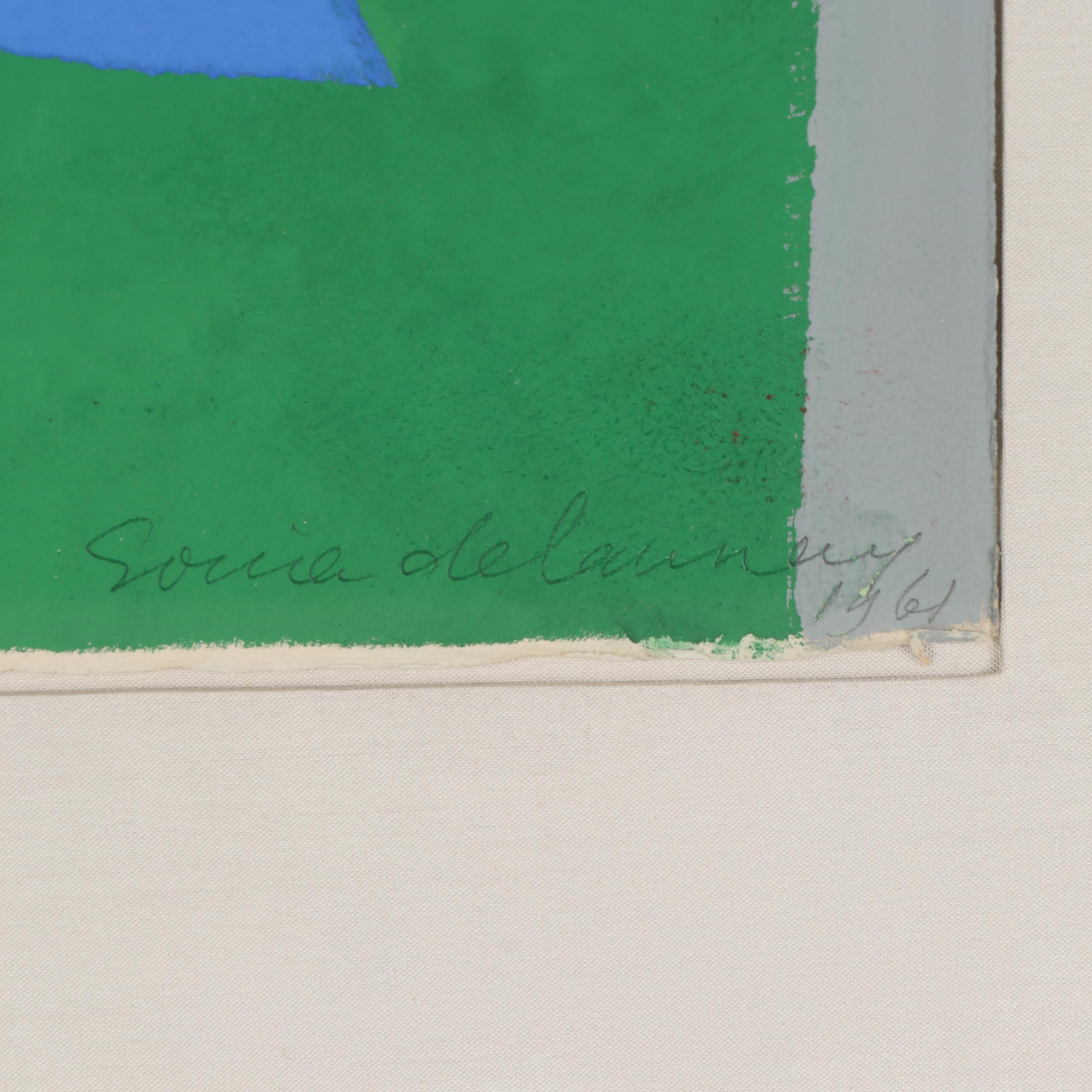 Sonia Delaunay Gouache Pochoir "Poésie de Mots, Poésie de Couleurs," 1961